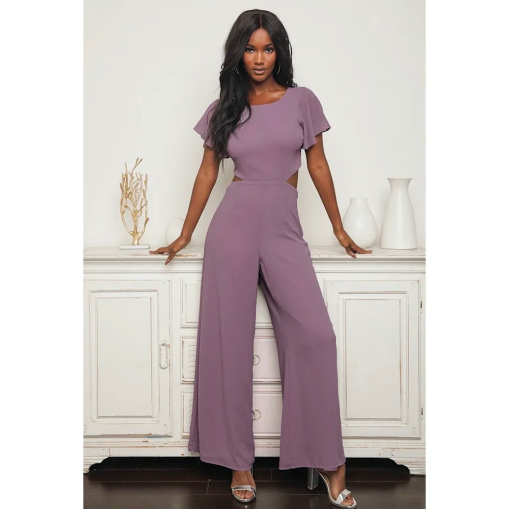 Lulus Enticing Endeavors Mauve Purple Cutout Wide-Leg Jumpsuit Size Small